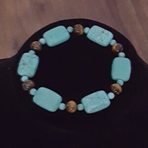 Vintage - Faux‎ Turquoise & Tiger Eye Bracelet